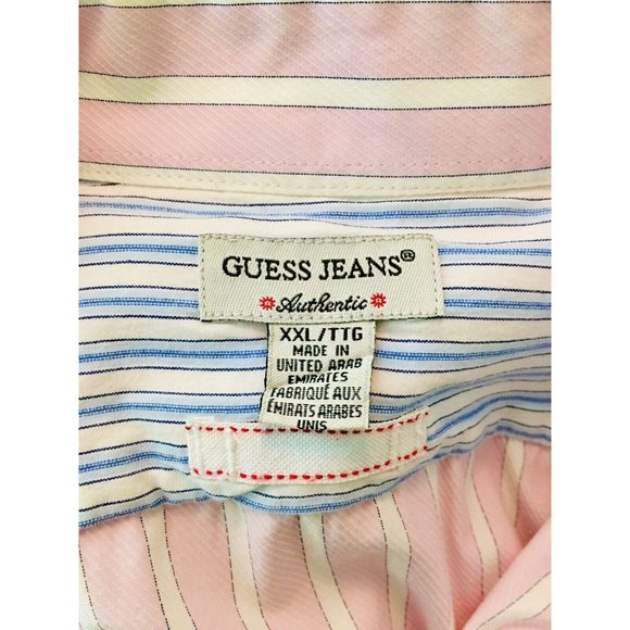Vintage GUESS Men's Pink Striped Button-Down Dress Shirt Size XL/XXL - Picture 9 of 10